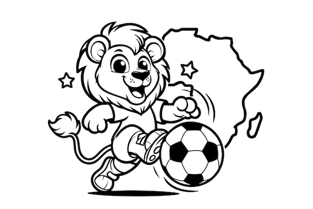 Een Lion Mascot cartoon personage spelen voetbal voetbal Ghana symbool Afrika continent team