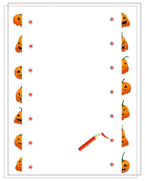 Een logisch spel voor kinderen vind de juiste helften van een pompoen Halloween herfst vector geïsoleerd op een witte achtergrond