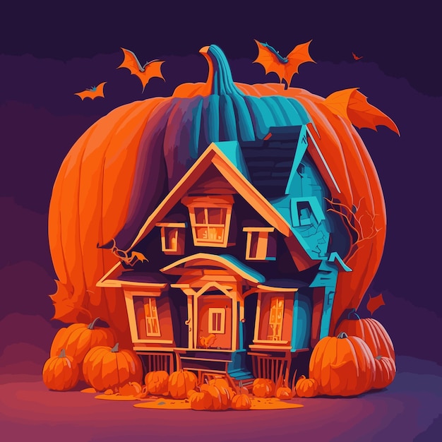 Een logo van een Big a pumpkin house van Halloween