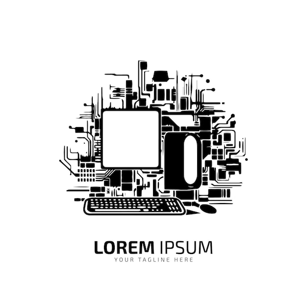 Een logo van het computersysteem met textuur vector silhouet pictogram ontwerpsjabloon geïsoleerd