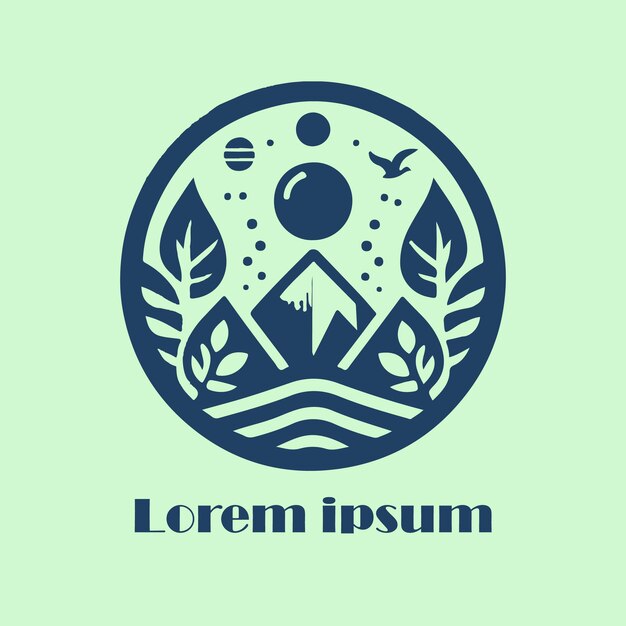 Een logo voor een bedrijf met bergen en bomen.