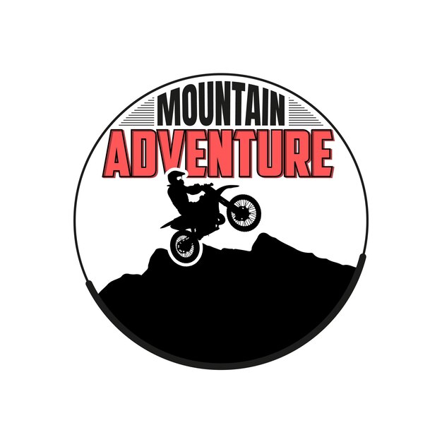 Een logo voor een bergavontuur met een man op een fiets.