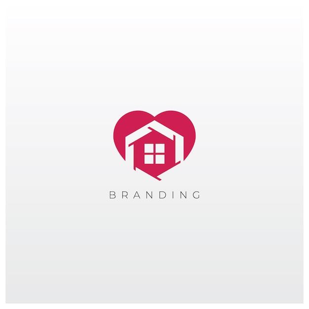 Een logo voor een huis en een hart met het woord branding erop