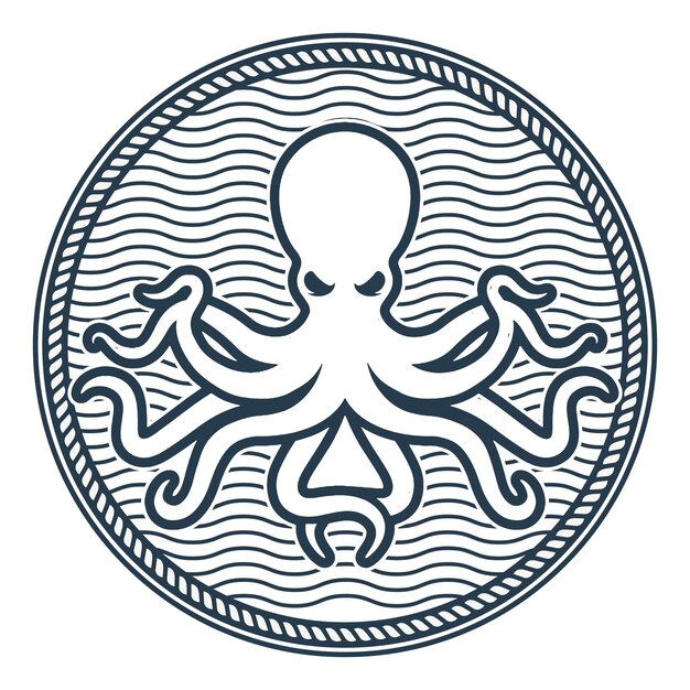 Een logo voor een octopus met een blauwe achtergrond.