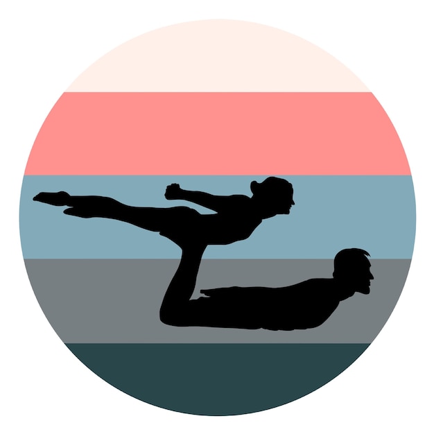 Een logo voor een turnster met een vrouw die acrobatiek doet.