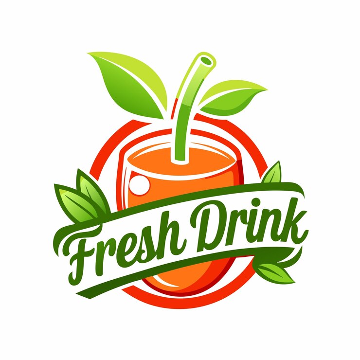 een logo voor vers sap met een groen etiket met de tekst vers sap