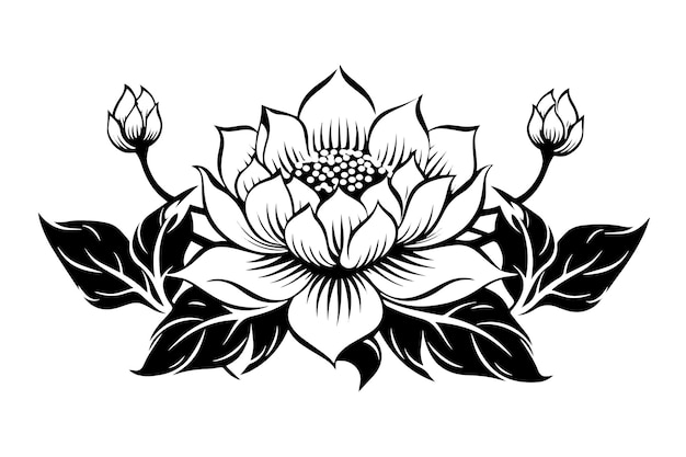 Vector een lotus lelie water bloem in een vintage houtsnede gegraveerde etsen stijl vector illustratie
