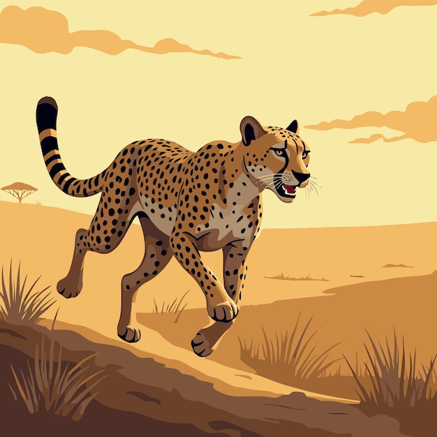 een luipaard die in het wild loopt met een gele achtergrond