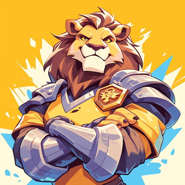 Een machtige leeuw soldaat cartoon stijl