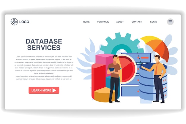 Vector een man begrijpt de database-websitepagina database services modern plat ontwerpconcept van webpagina-ontwerp voor website en mobiele website