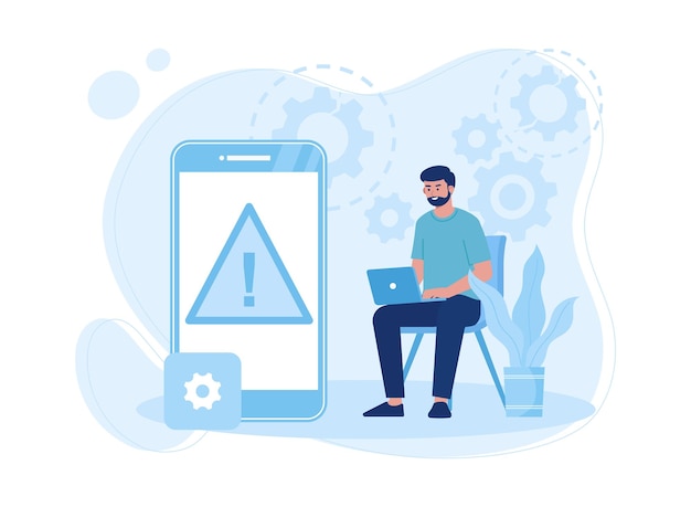 Een man controleert een apparaat voor reparaties trending concept flat illustratie