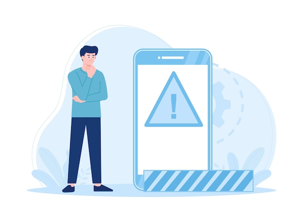 Een man controleert een apparaat voor reparaties trending concept flat illustratie