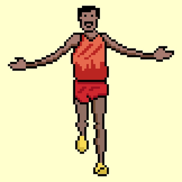 een man die in een marathon loopt met pixelart.