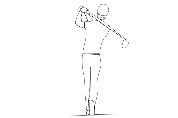 Vector een man die met een golfstick zwaait, één regel