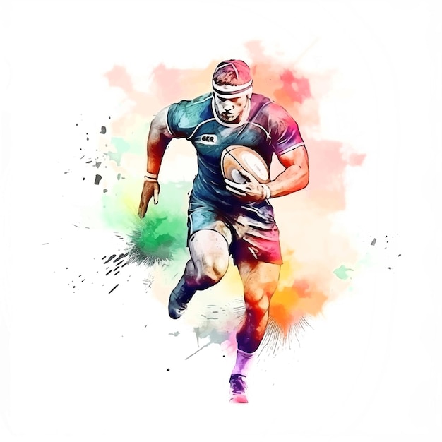 Een man die rugby aquarelverf speelt