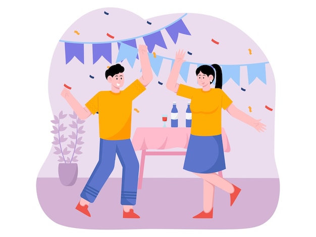 Een man en een vrouw dansen in feest- en feestillustratie