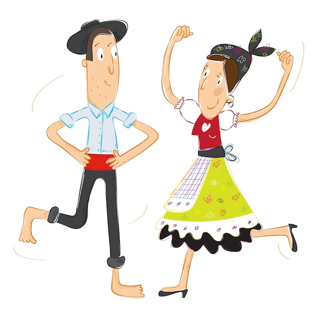 Een man en een vrouw die een traditionele Portugese klederdracht dragen en folklore dansen