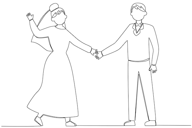 Een man en een vrouw gaan trouwen Bruiloft oneline tekening