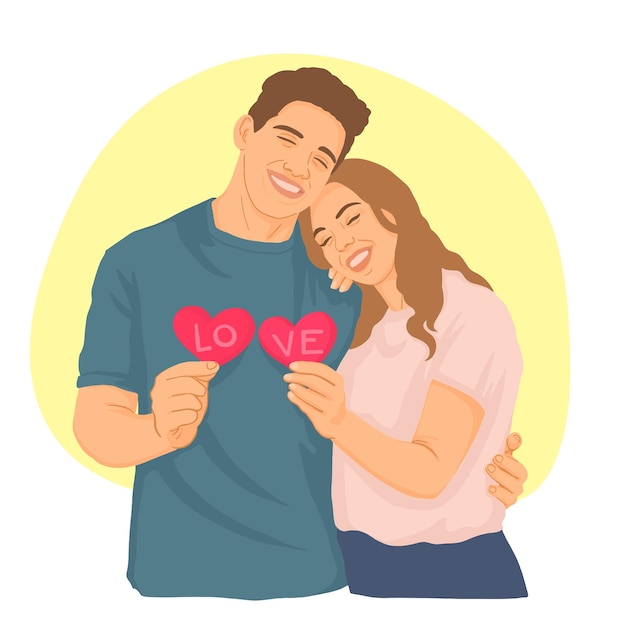 Een man en een vrouw strekken hun harten naar elkaar uit Gelukkige relaties