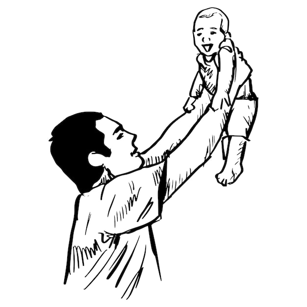 Een man houdt een baby in de lucht, de andere heeft de baby in de lucht.