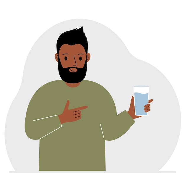 Vector een man houdt een glas water in zijn hand het concept van waterbalans en gezondheid