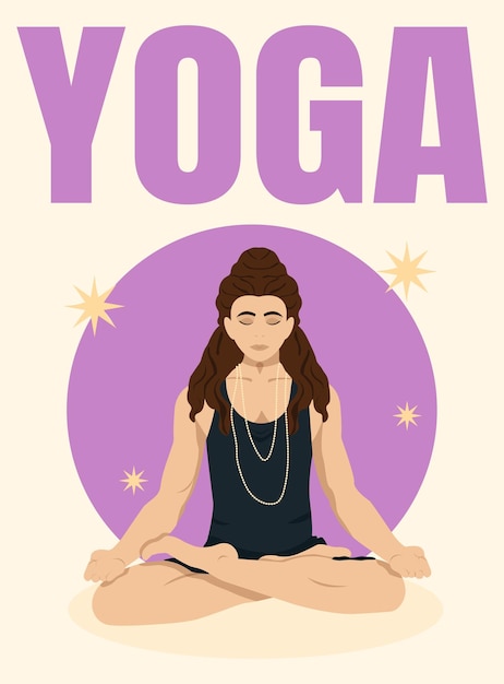 Een man in een lotuspositie met lang haar mediteert of doet Yoga Yoga Studio Poster