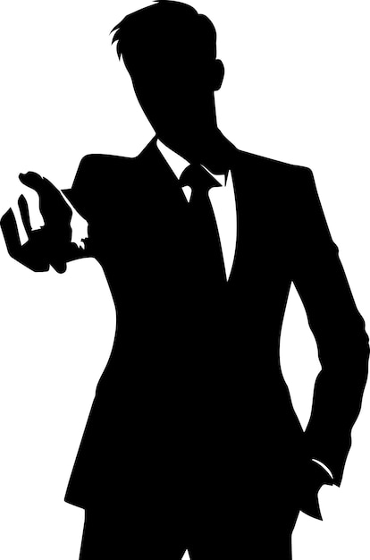 een man in een pak en das die naar iets wijst vector silhouet 5