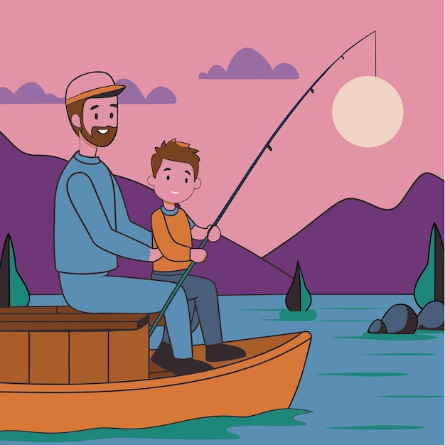 een man is aan het vissen met een kleine jongen op een boot