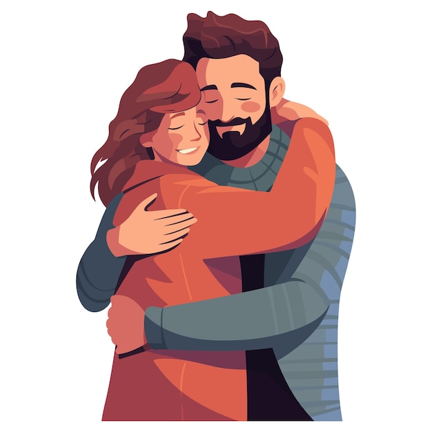 Een man knuffelt een vrouw in een knuffel met een vrouw die hem knuffelt.