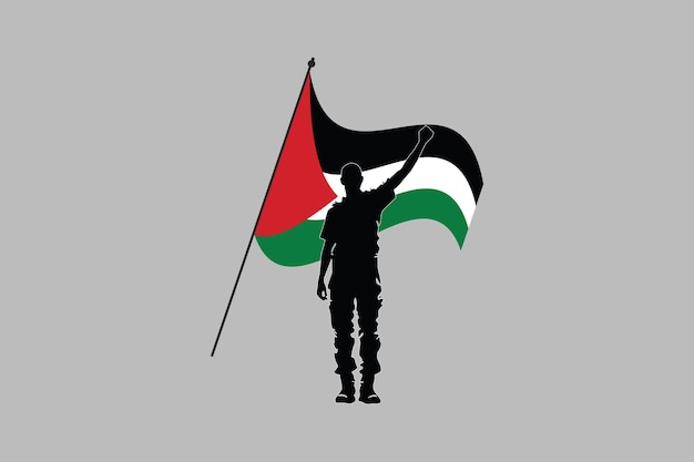 Vector een man met de vlag van palestina de vlag van palestina de originele en eenvoudige vlag van palestina