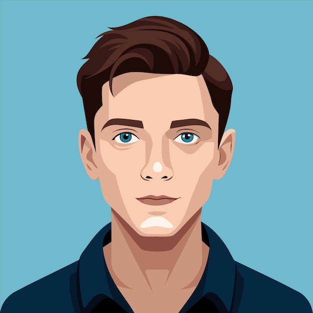Een man met een blauw shirt waarop staat: "Hij is een zelfportret".