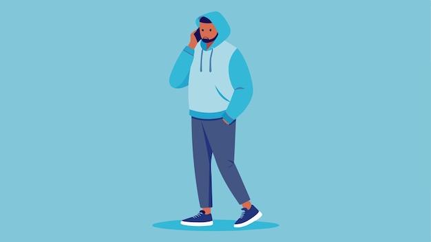Een man met een hoodie die aan het praten is op een mobiele telefoon.
