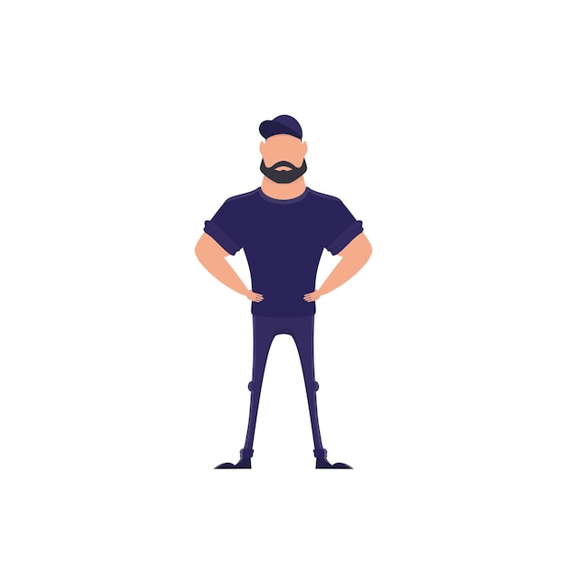 Een man met een pet houdt zijn handen aan zijn riem. Goed voor presentaties websites en apps