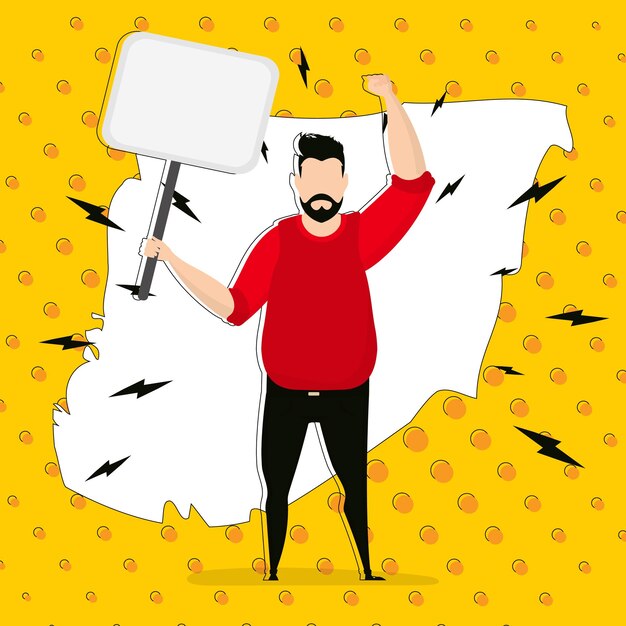 Een man met een spandoek en ruimte voor uw tekst Popart cartoon stijl Vector illustratie