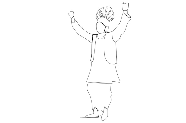 Een man met een traditioneel kostuum danst in lohri-vieringslijntekeningen
