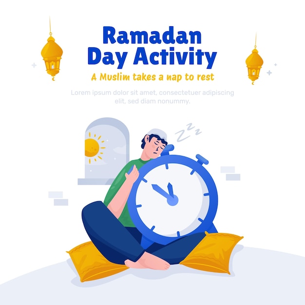 Vector een man neemt een dutje tijdens de ramadan dag illustratie