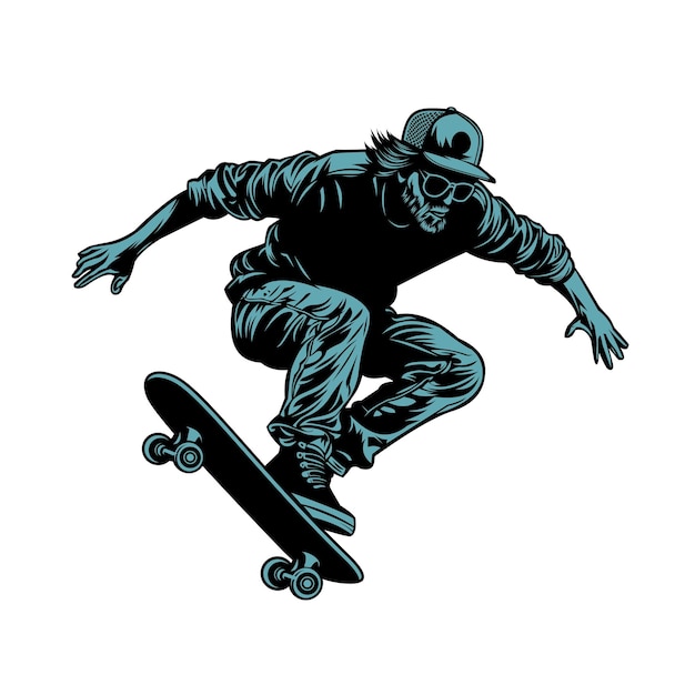 Vector een man op een skateboard met een hoed op