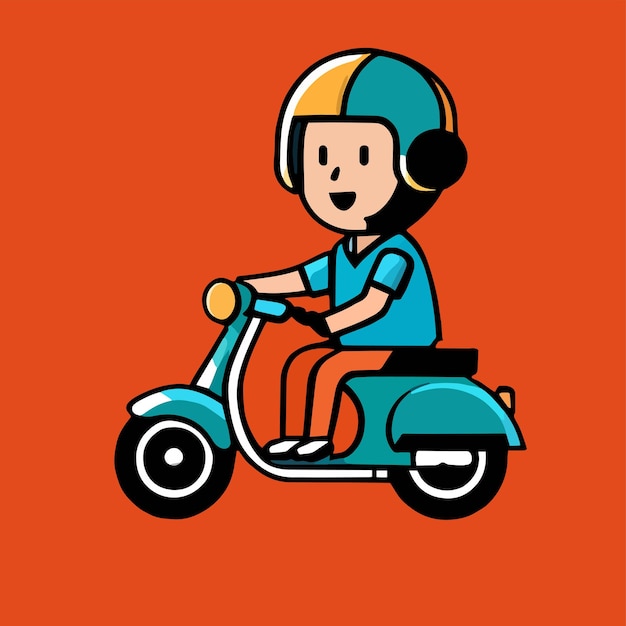 Een man rijdt op een motorfiets platte cartoon design premium en eenvoudige vectorkunst