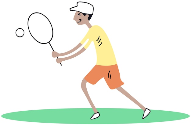 Een man speelt badminton met een racket.