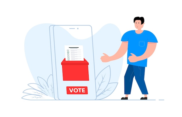 Een man staat bij de smartphone op het scherm online stemmen overheidsdiensten applicatie