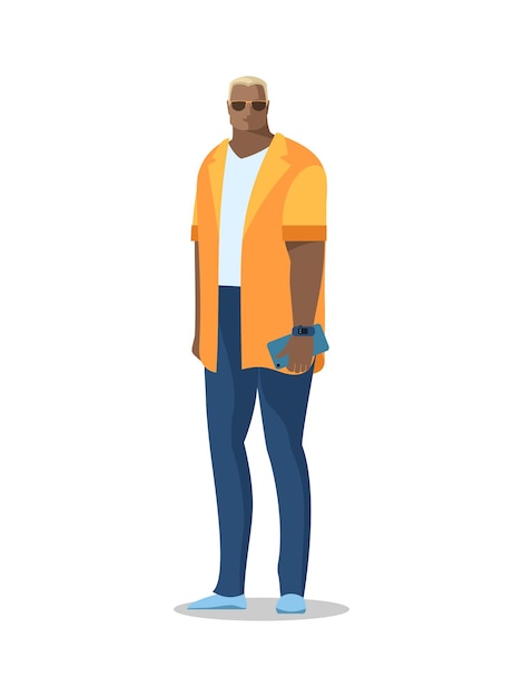 Vector een man van volledige lengte in spijkerbroek, een shirt en een donkere bril vector afbeelding avatar kleur geïsoleerde illustratie