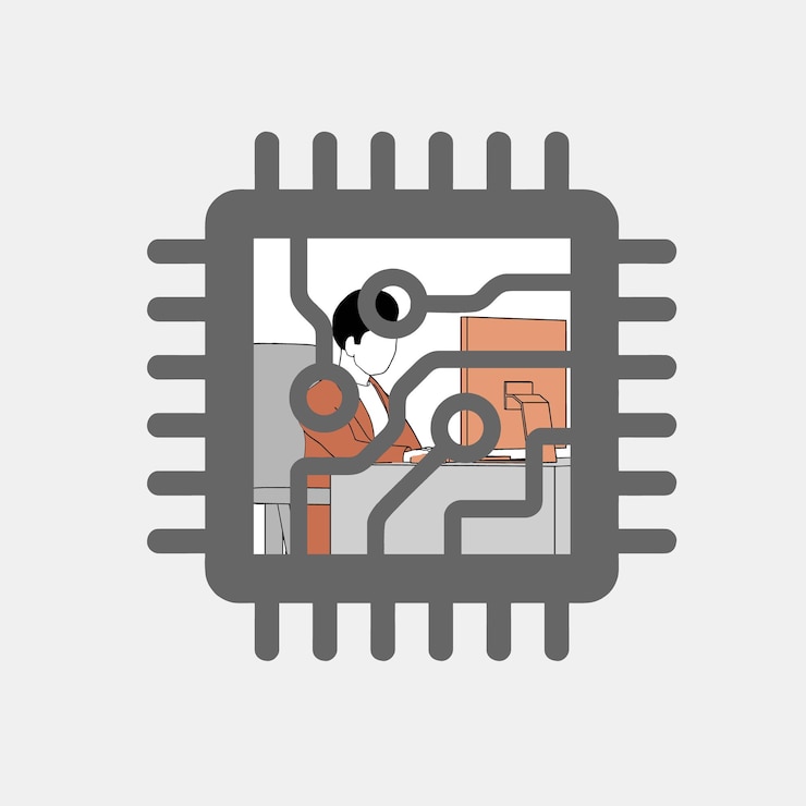 Vector een man werkt met elektrische en halfgeleider componenten op een computer moderne communicatietechnologieën