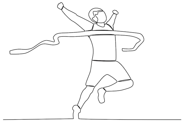 Een man won met succes het lopende kampioenschap Finish lijn oneline tekening