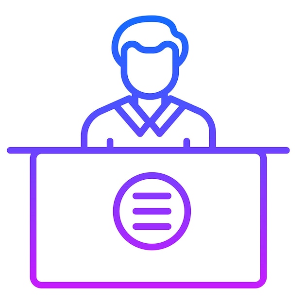 een man zit op een podium met een logo erop
