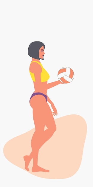 Vector een meisje dat beachvolleybal speelt, serveert de bal.