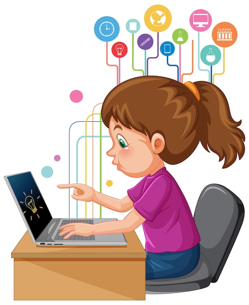 Een meisje dat een laptop gebruikt voor online afstandsonderwijs
