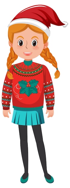 Vector een meisje dat kerstoutfits draagt op een witte achtergrond