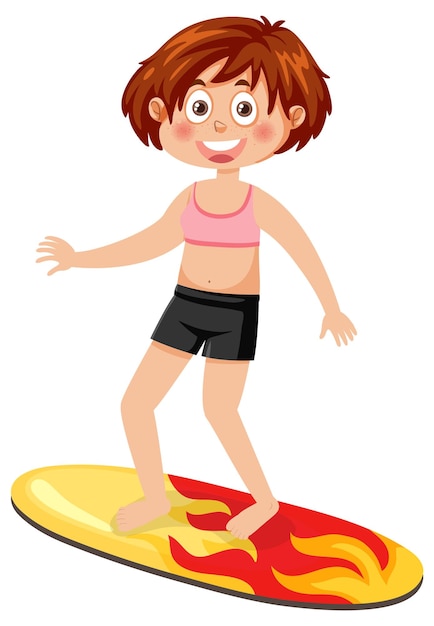 Een meisje dat zwempak draagt dat zich op surfplank bevindt