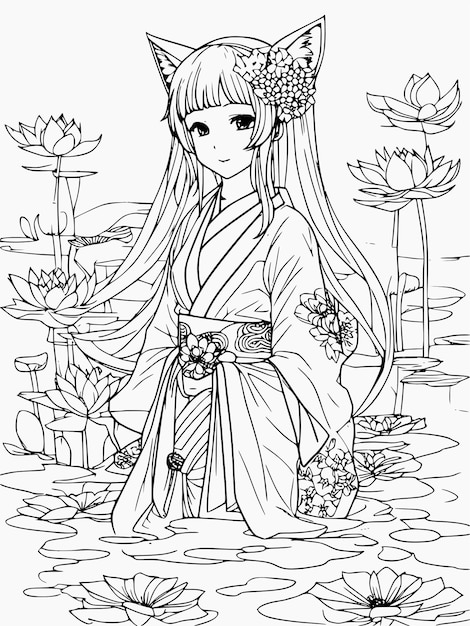 Een meisje in een kimono met een bloem op haar hoofd.
