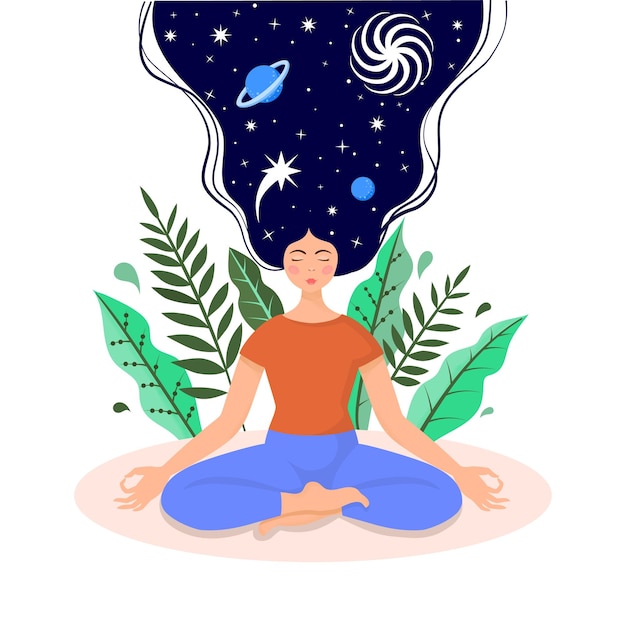 Een meisje in lotushouding mediteert met haar benen gekruist Yoga